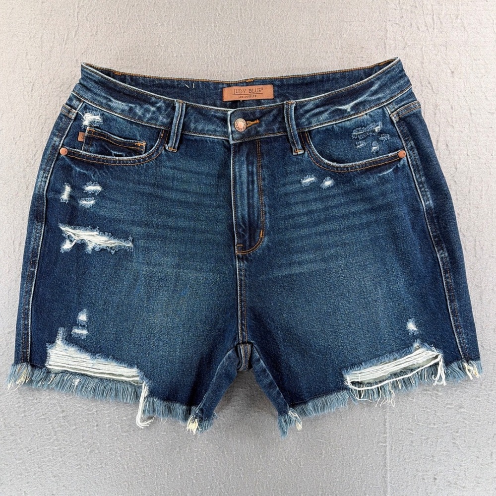 Judy Blue Distressed Denim Shorts Dark Wash Frayed Hem JB150257 DK Womens 1XL